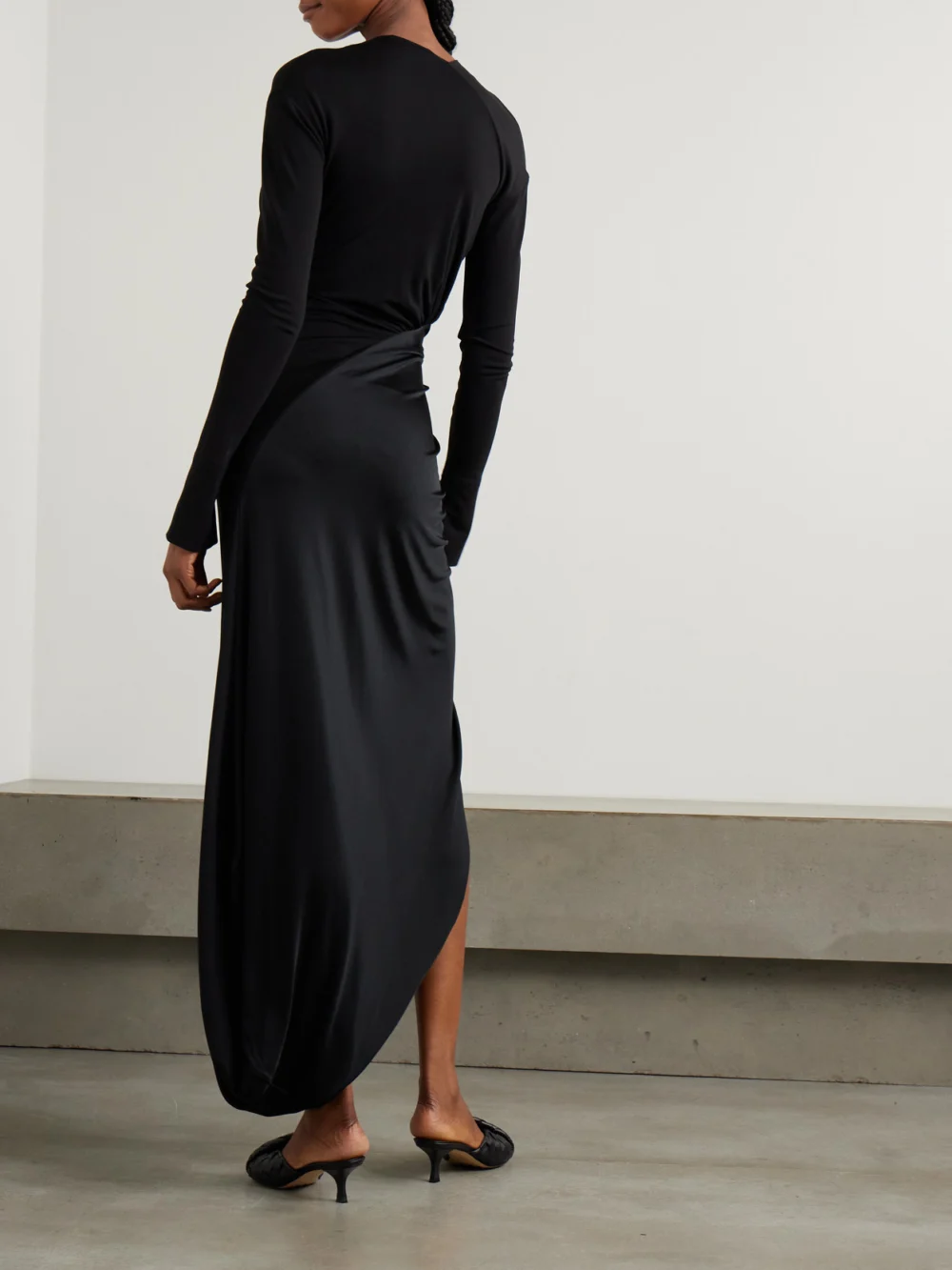 Back view of the Victoria Beckham Knotted Draped Jersey Midi Dress