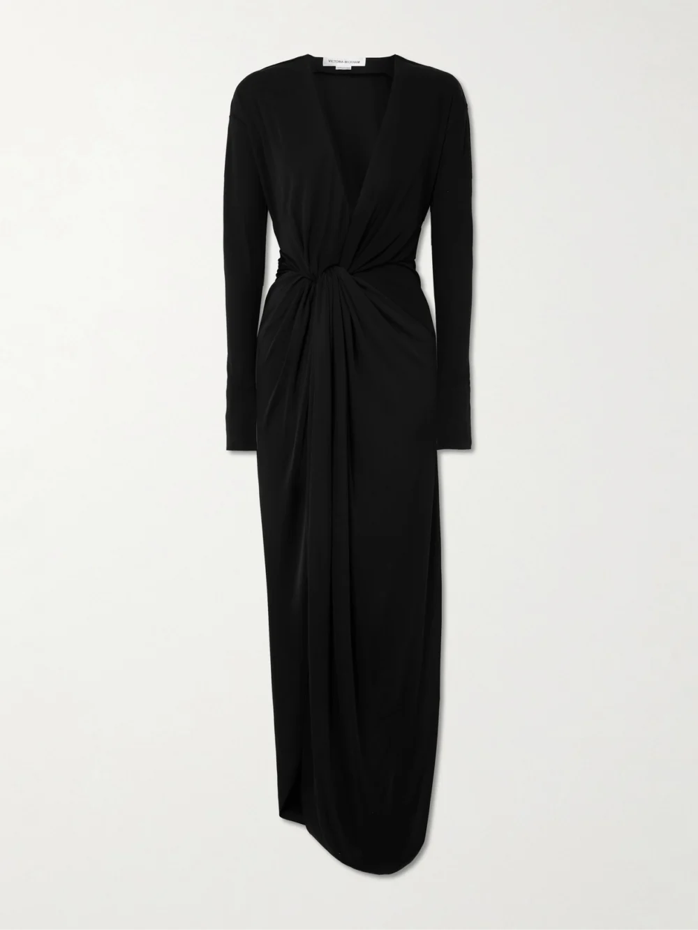Victoria Beckham Knotted Draped Jersey Midi Dress in black
