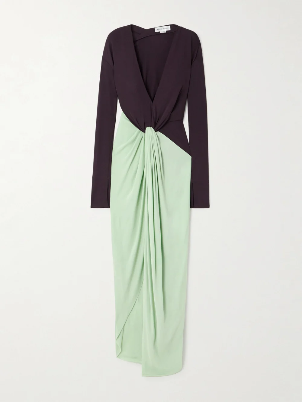 Victoria Beckham Knotted Gathered Two-tone Jersey Gown in dark purple