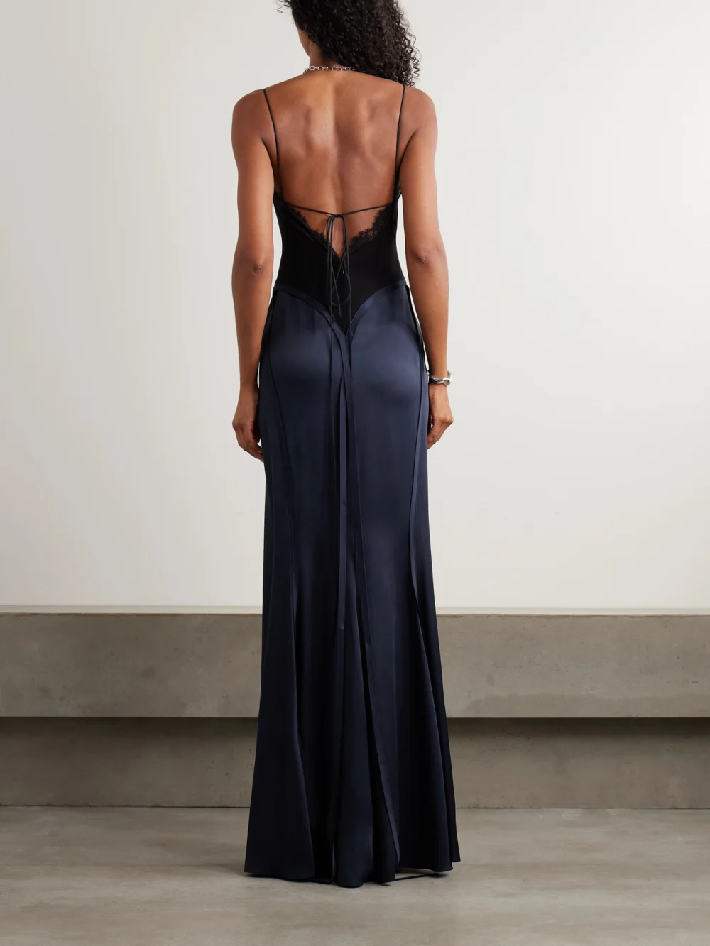 Back view of the Victoria Beckham Lace-trimmed Crepe and Satin-crepe Gown