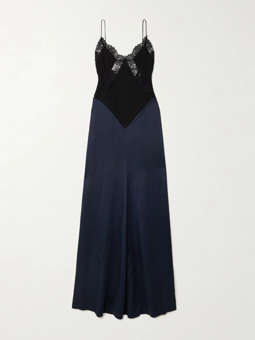 Victoria Beckham Lace-trimmed Crepe and Satin-crepe Gown in navy