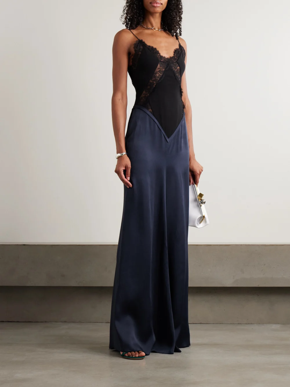 Victoria Beckham Lace-trimmed Crepe and Satin-crepe Gown, worn by a model