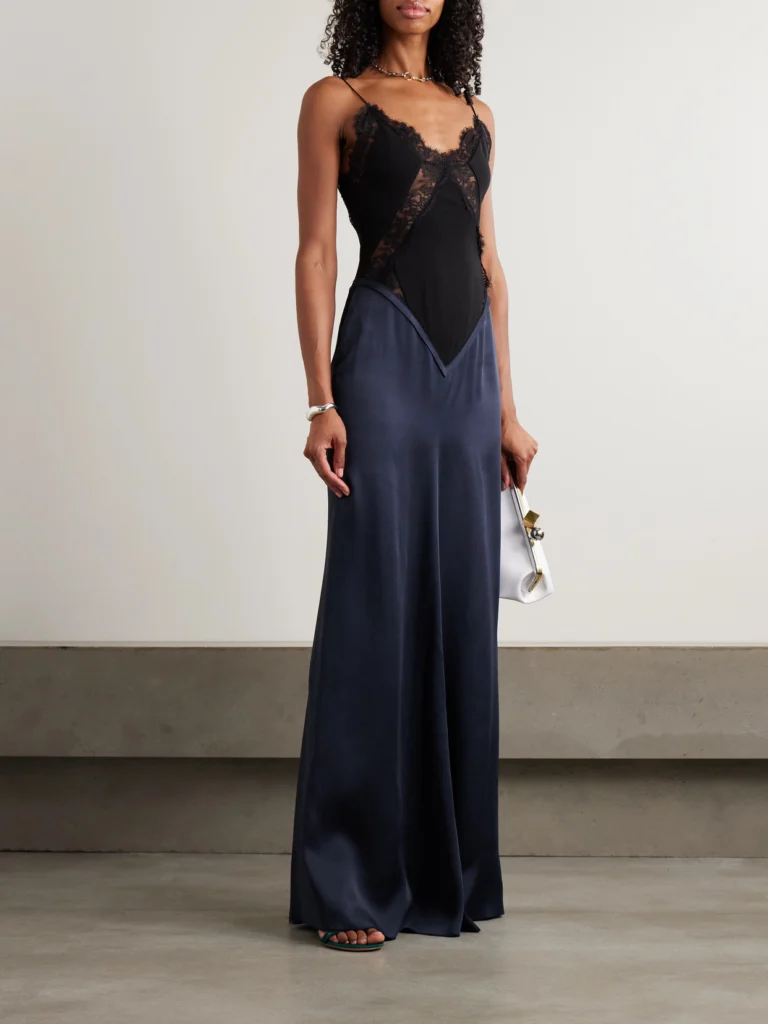 Victoria Beckham Lace-trimmed Crepe and Satin-crepe Gown
