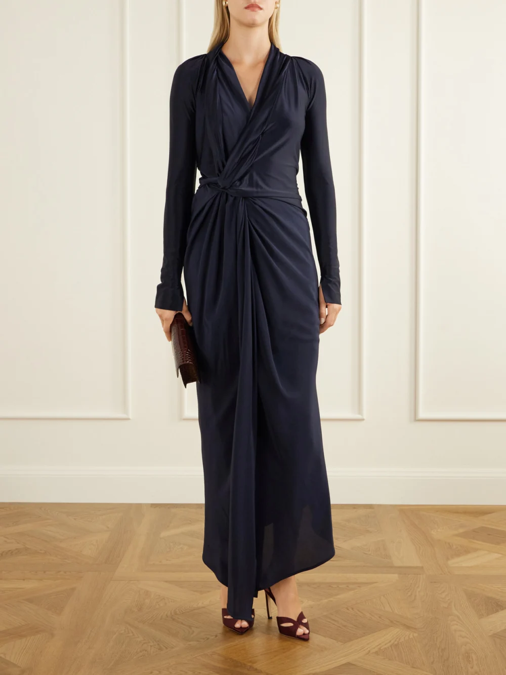 Victoria Beckham Lea Gathered Jersey Midi Dress, worn by a model
