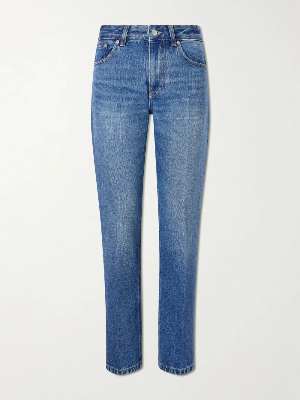 Victoria Beckham Leather-trimmed Low-waist Flared Jeans in mid denim