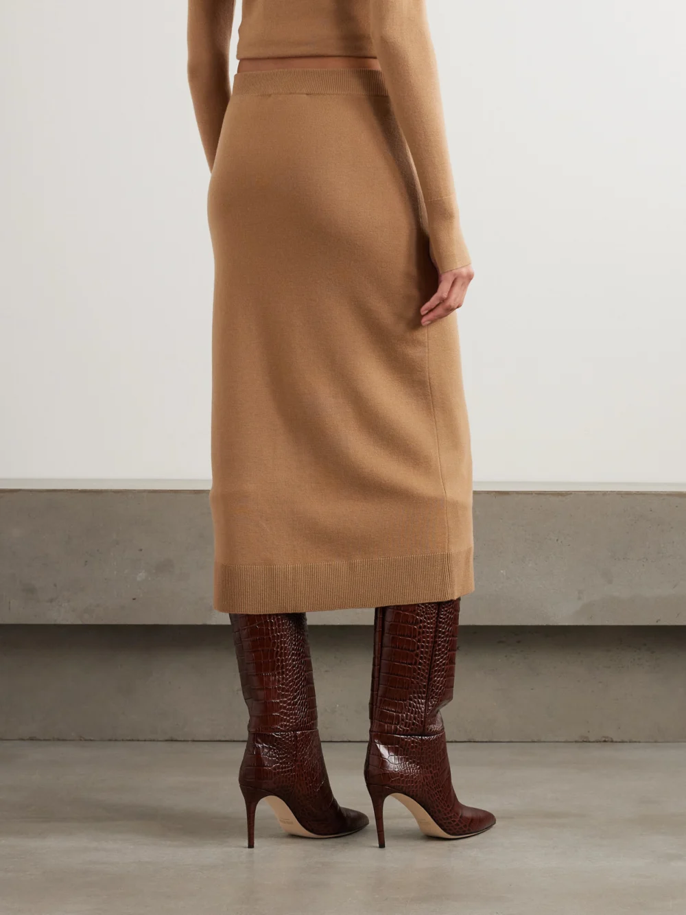 Back view of the Victoria Beckham Merino Wool-blend Midi Skirt