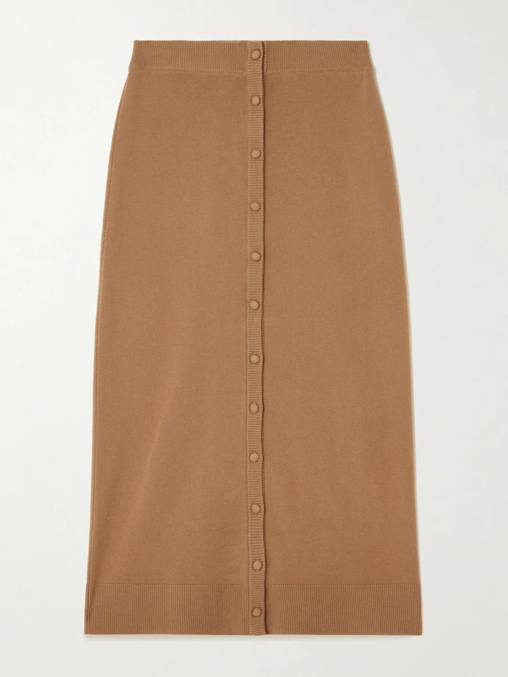 Victoria Beckham Merino Wool-blend Midi Skirt in camel