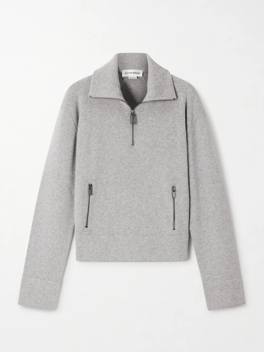 Victoria Beckham Milano Merino Wool and Cashmere-blend Half-zip Sweater in gray
