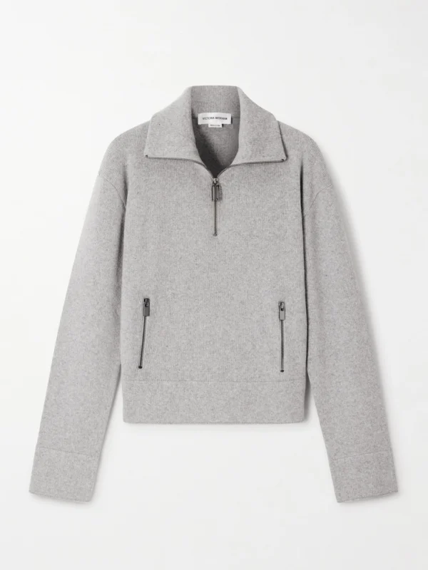 Victoria Beckham Milano Merino Wool and Cashmere-blend Half-zip Sweater