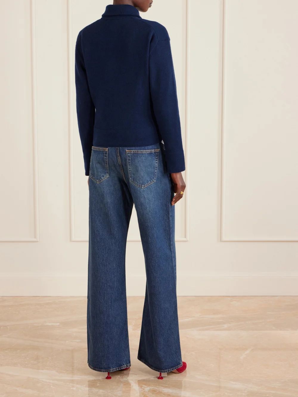Back view of the Victoria Beckham Milano Merino Wool and Cashmere-blend Half-zip Sweater