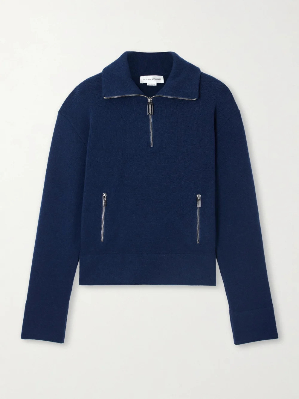 Victoria Beckham Milano Merino Wool and Cashmere-blend Half-zip Sweater in navy