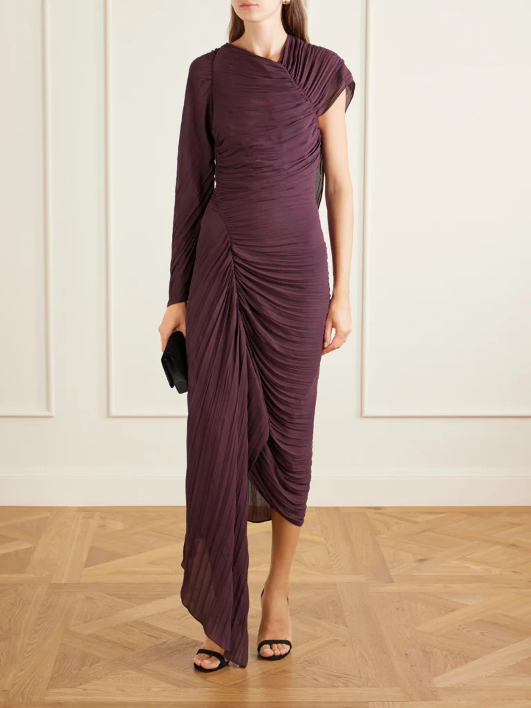 Victoria Beckham Off-the-shoulder Plissé Midi Dress