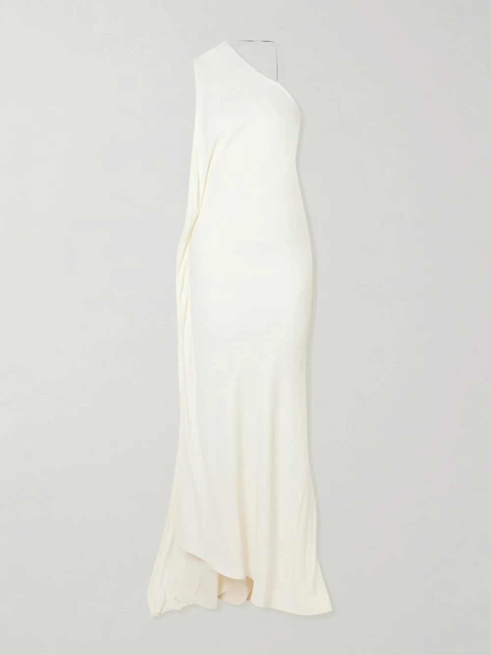 Victoria Beckham One-shoulder Open-back Embellished Draped Ribbed-knit Gown in ivory