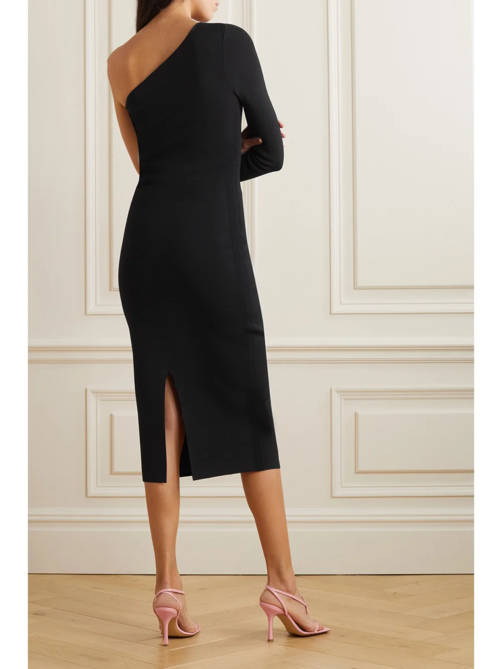 Back view of the Victoria Beckham One-shoulder Stretch-knit Midi Dress