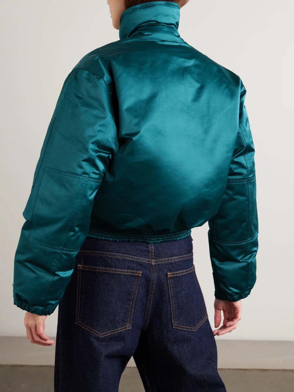 Back view of the Victoria Beckham Padded Cotton-blend Sateen Down Bomber Jacket