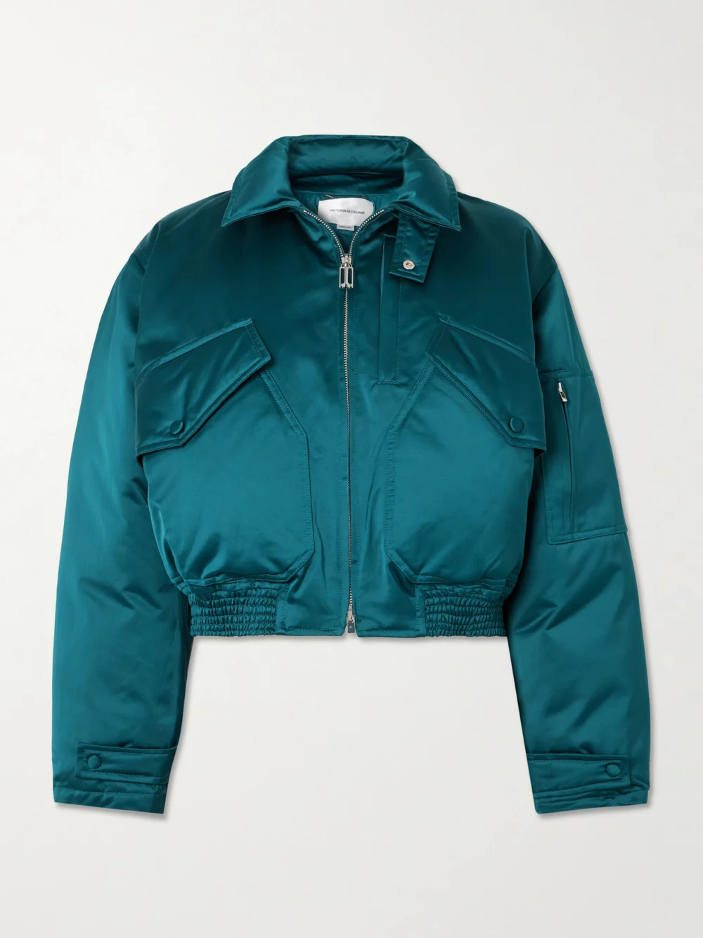 Victoria Beckham Padded Cotton-blend Sateen Down Bomber Jacket in teal