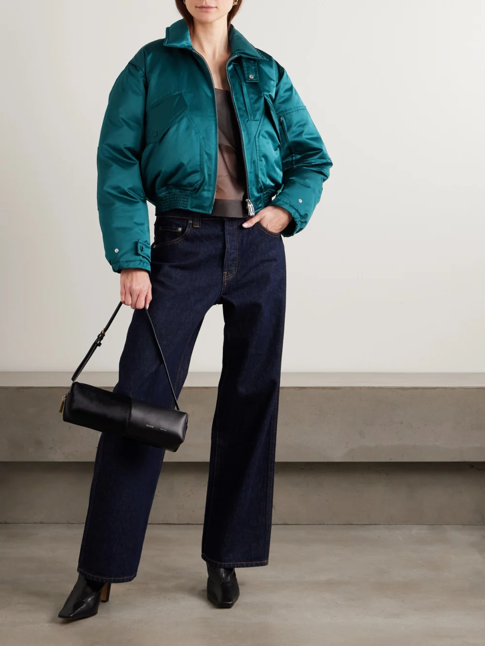 Victoria Beckham Padded Cotton-blend Sateen Down Bomber Jacket, worn by a model
