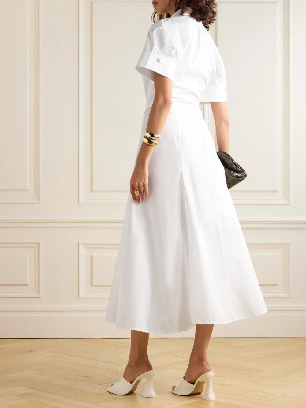 Back view of the Victoria Beckham Paneled Cotton-poplin Midi Shirt Dress