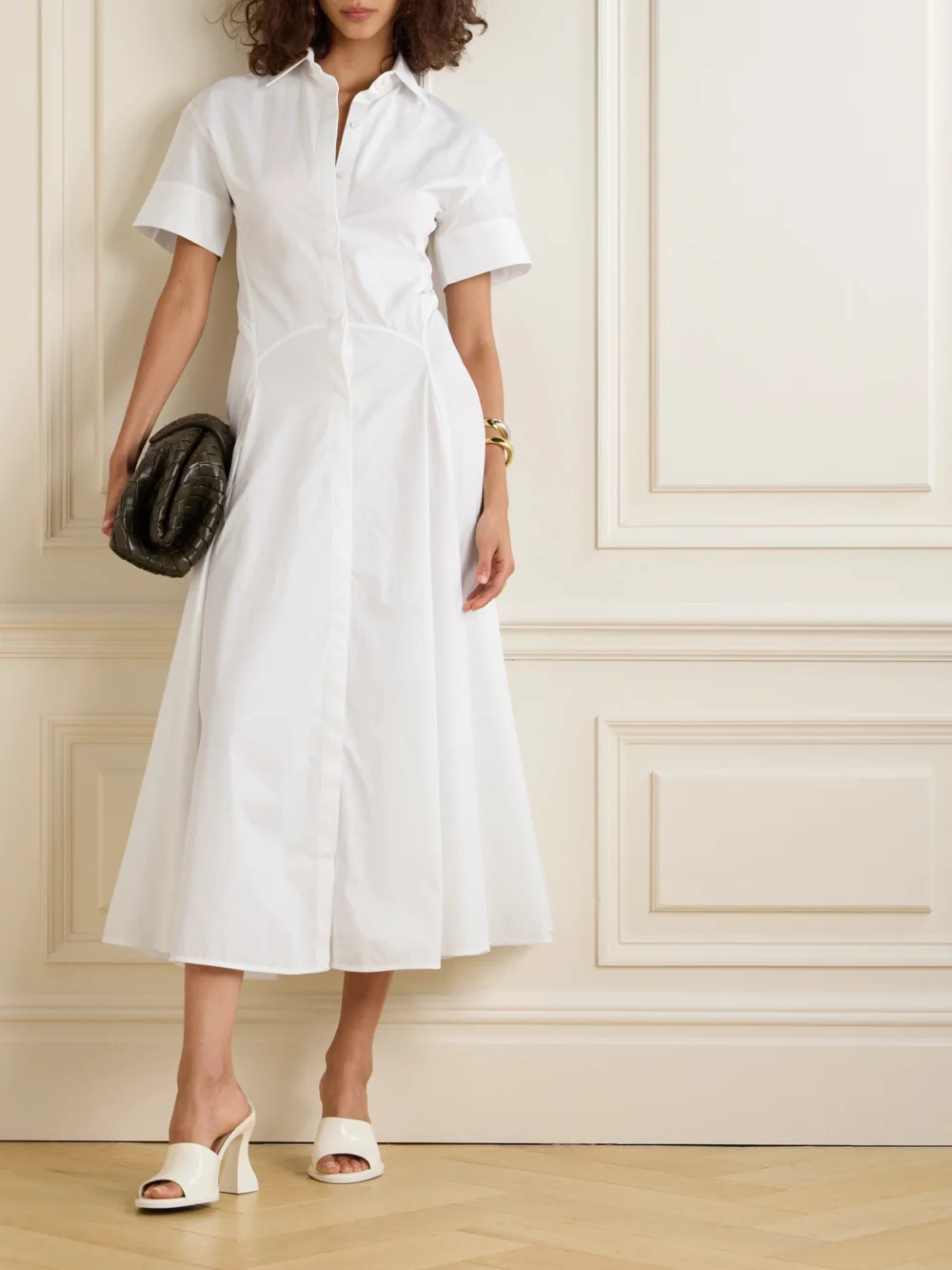 Victoria Beckham Paneled Cotton-poplin Midi Shirt Dress, worn by a model
