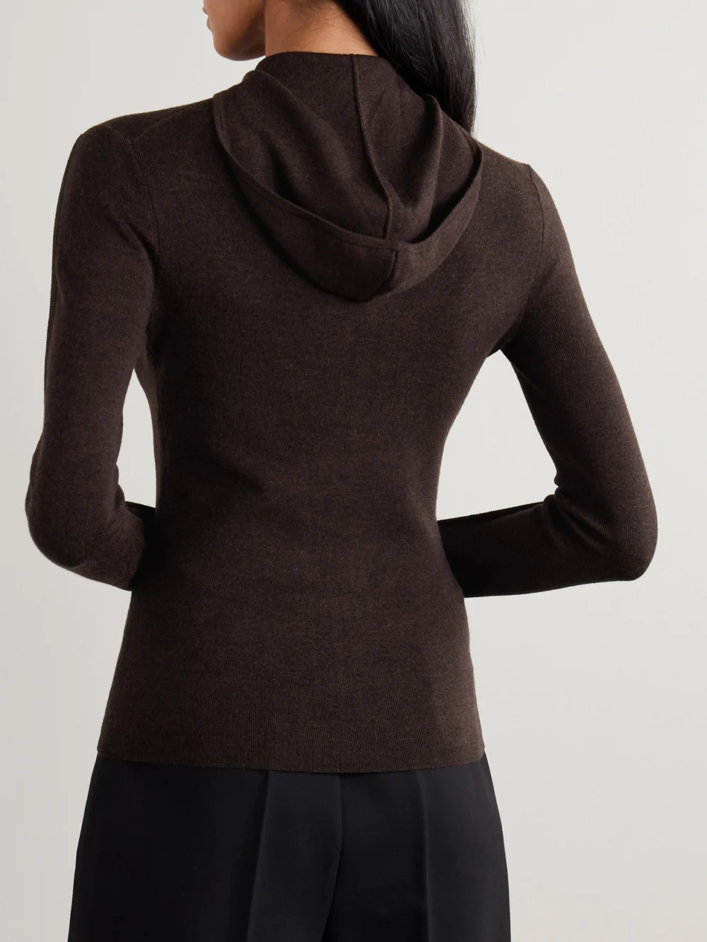 Back view of the Victoria Beckham Paneled Merino Wool-blend Hoodie