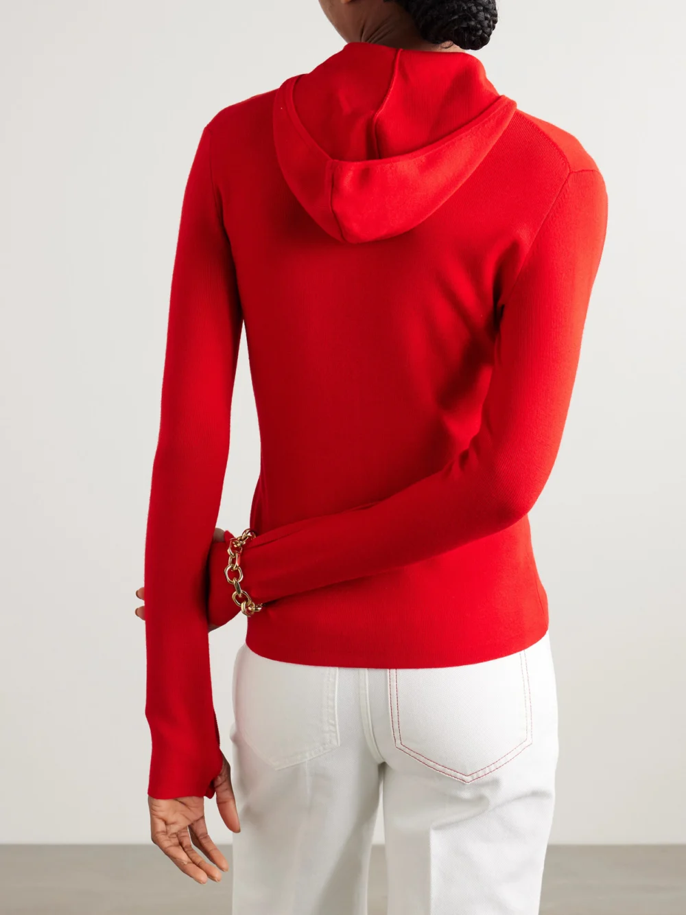 Back view of the Victoria Beckham Paneled Merino Wool-blend Hoodie