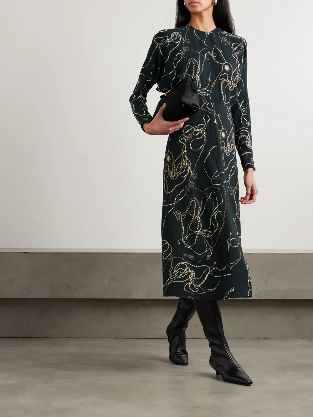 Victoria Beckham Paneled Printed Crepe Midi Dress, worn by a model