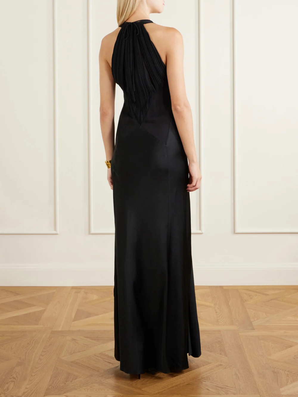 Back view of the Victoria Beckham Paneled Satin Halterneck Gown