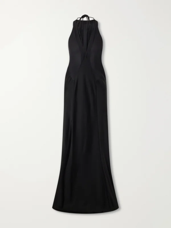 Victoria Beckham Paneled Satin Halterneck Gown