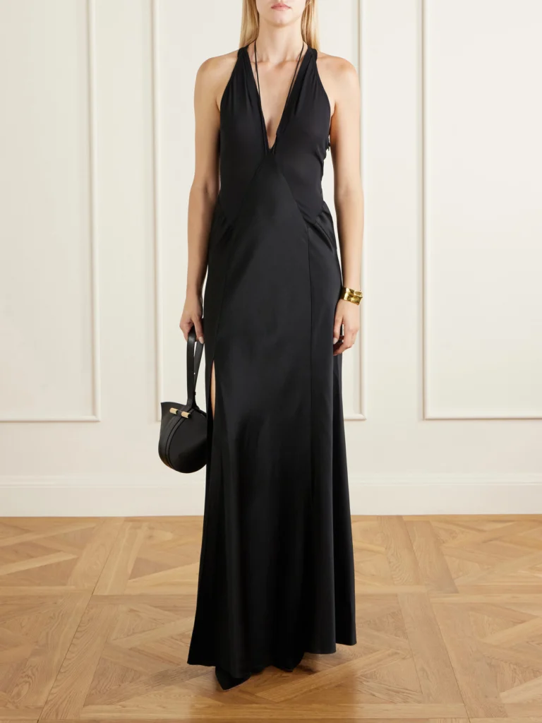 Victoria Beckham Paneled Satin Halterneck Gown