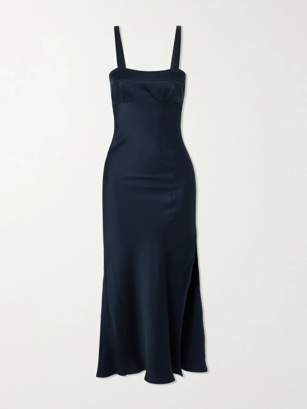 Victoria Beckham Paneled Satin Midi Dress in navy