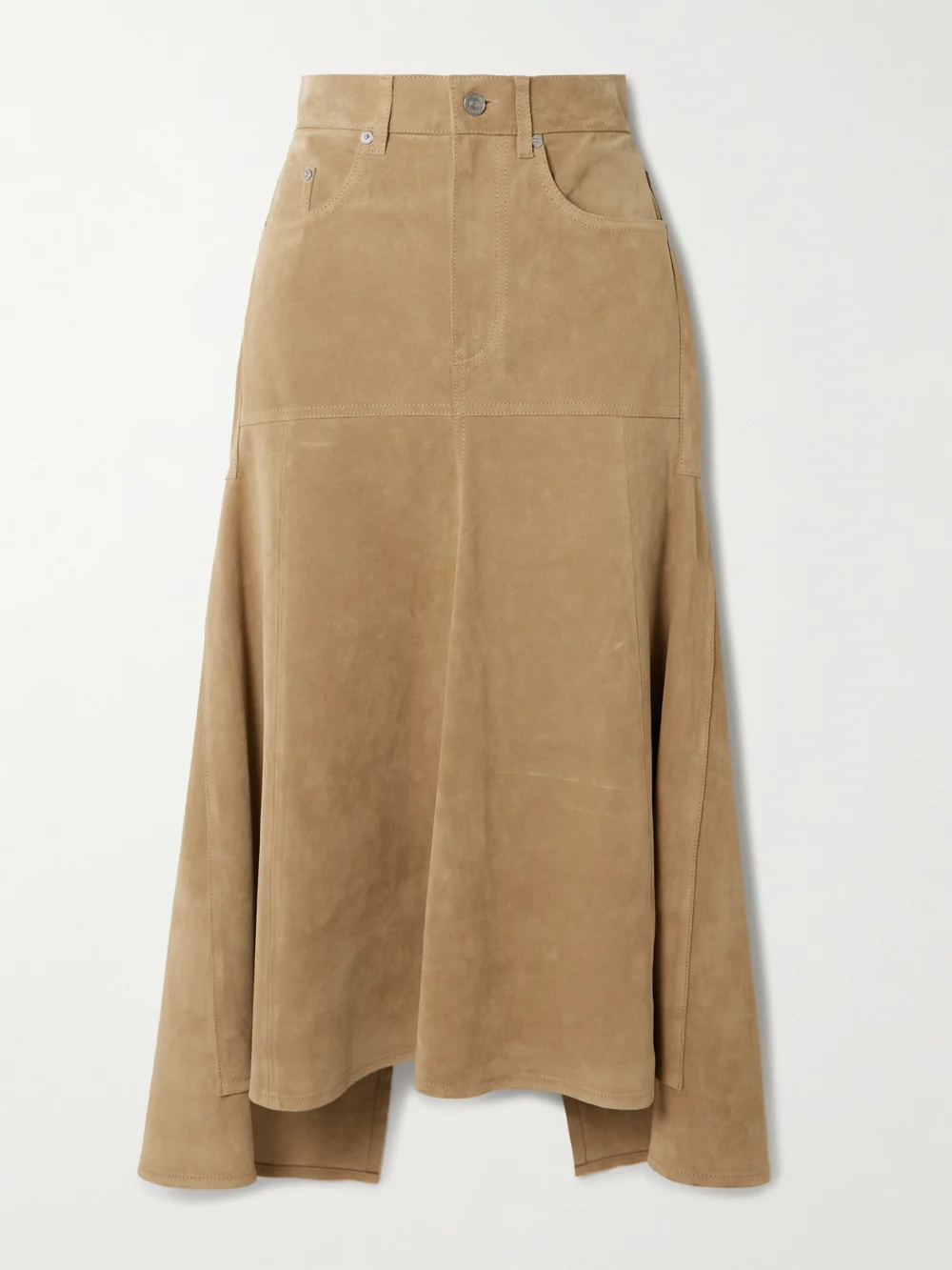 Victoria Beckham Paneled Suede Midi Skirt in beige