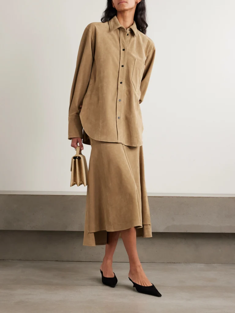 Victoria Beckham Paneled Suede Midi Skirt