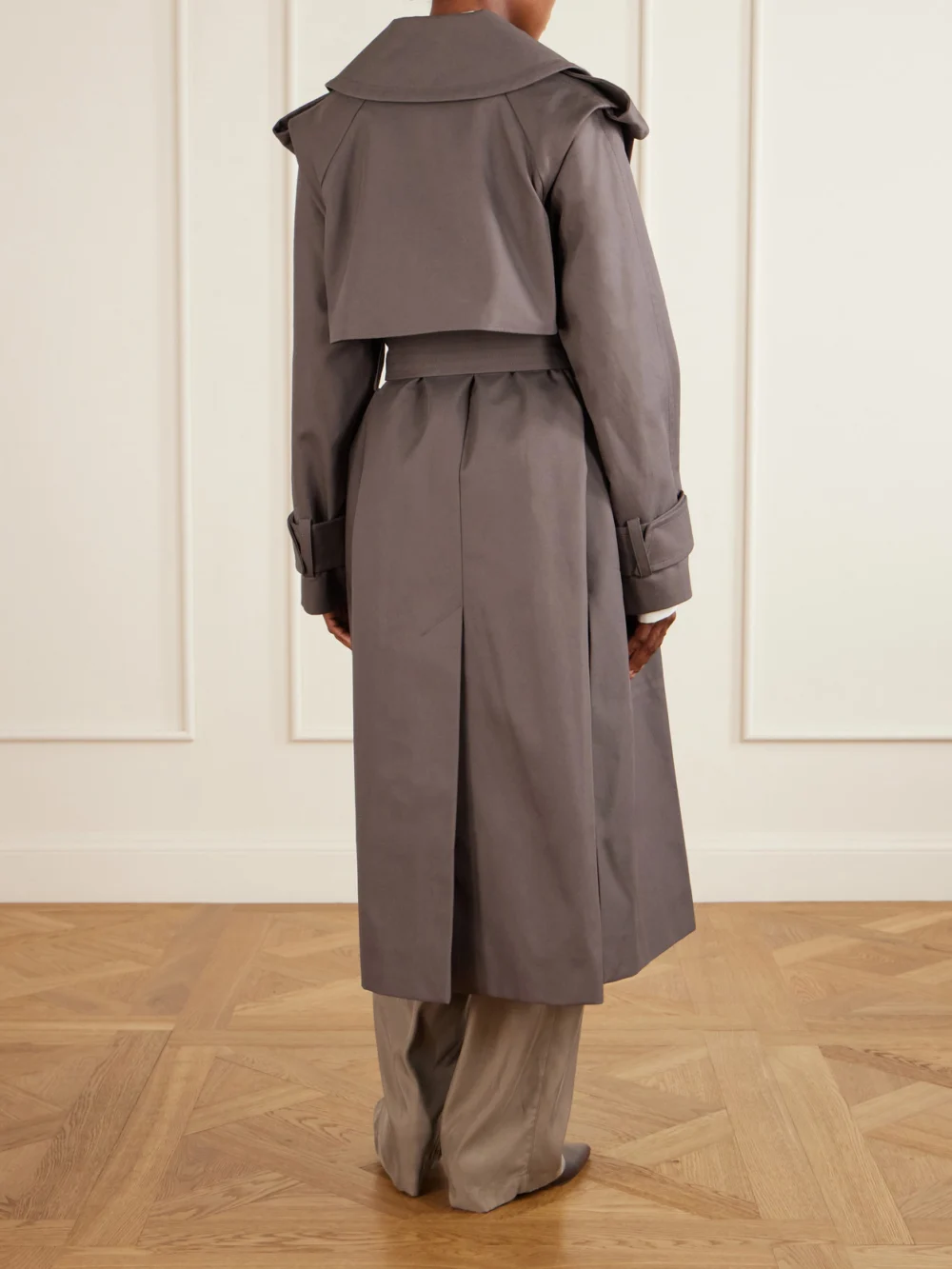 Back view of the Victoria Beckham Philippa Belted Cotton Trench Coat
