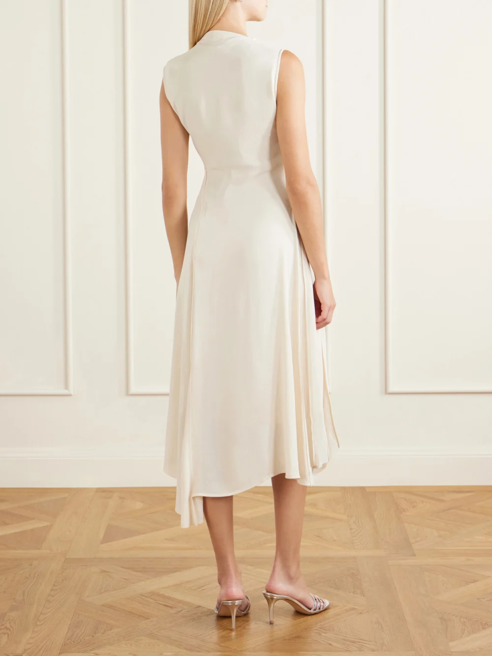 Back view of the Victoria Beckham Pleated Cady Midi Dress