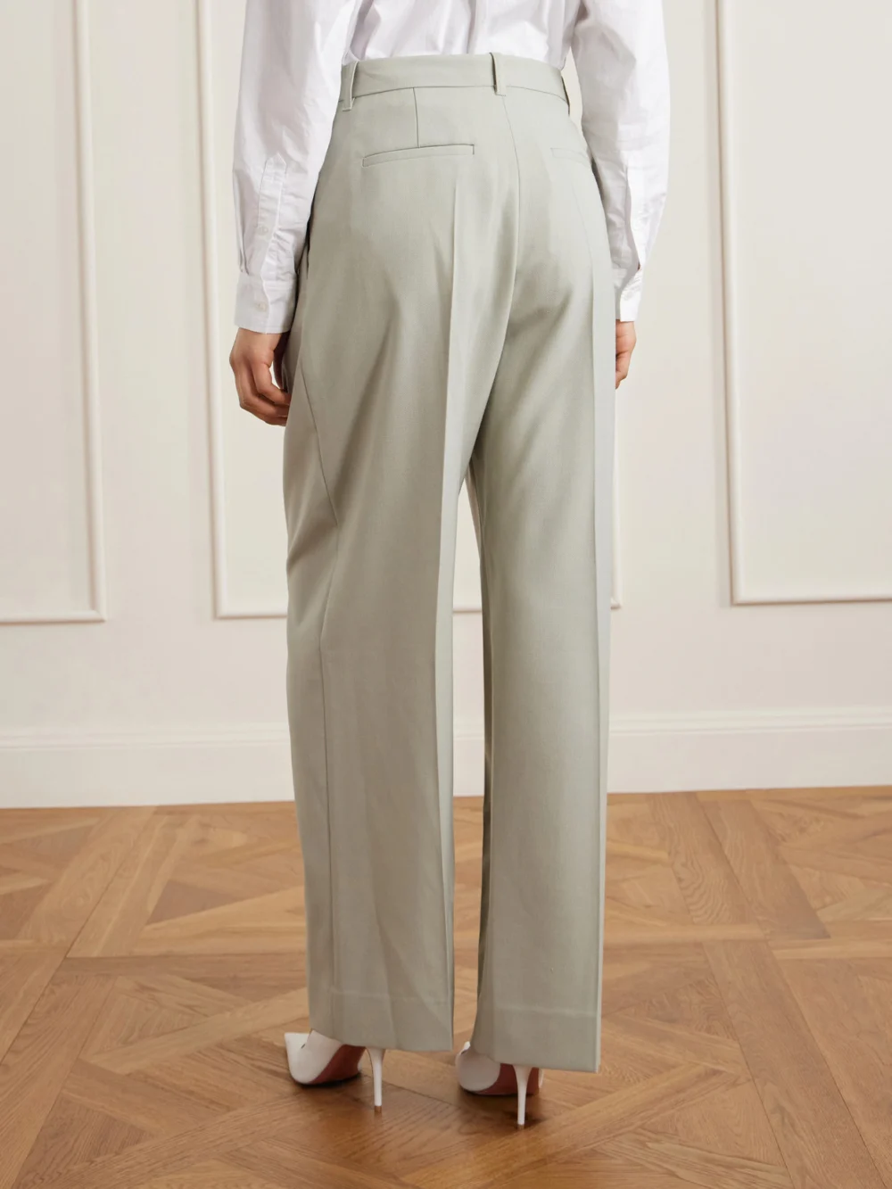 Back view of the Victoria Beckham Pleated Grain De Poudre Wide-leg Pants