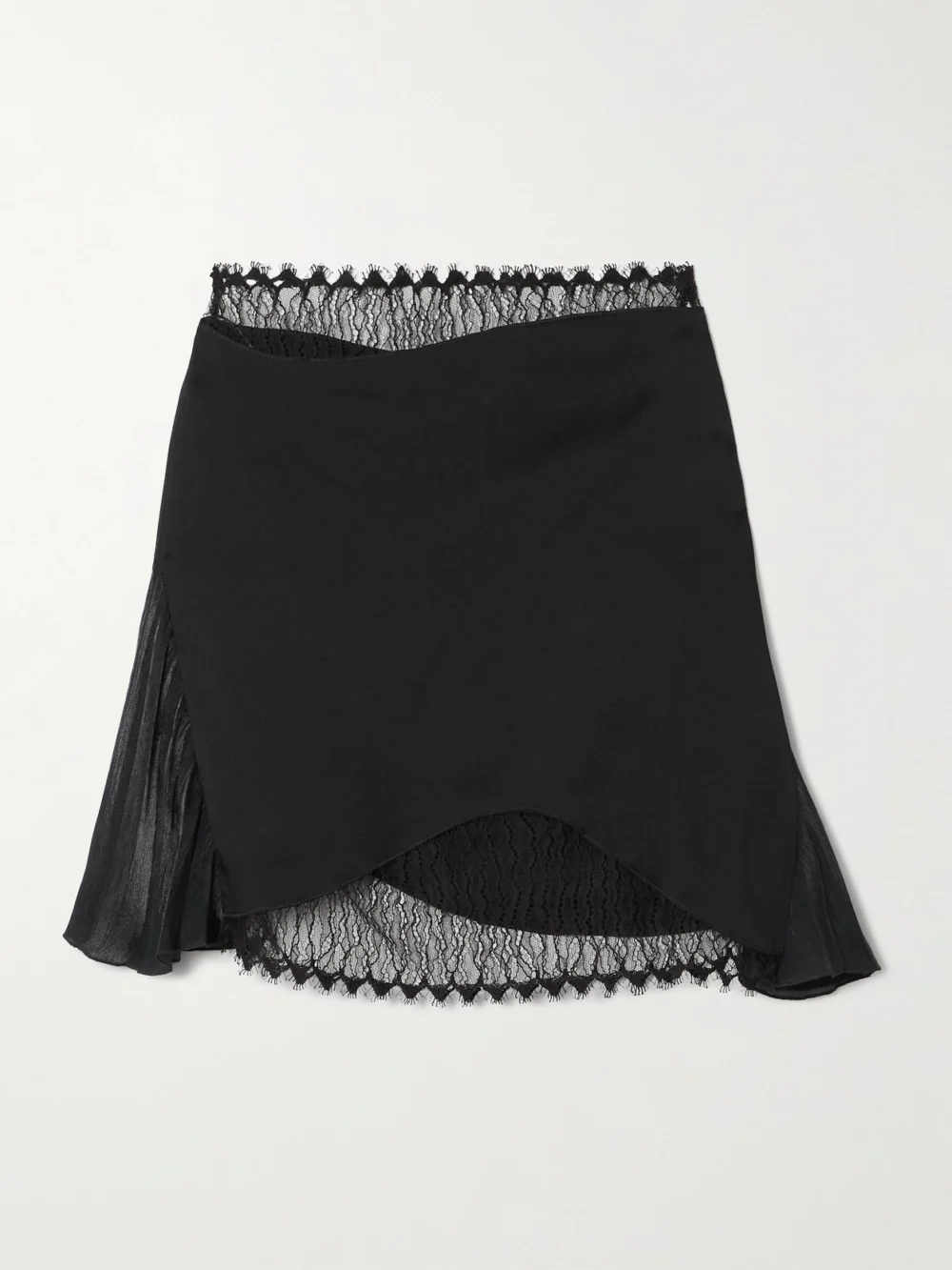 Victoria Beckham Pleated Lace and Chiffon-trimmed Satin-crepe Mini Skirt in black