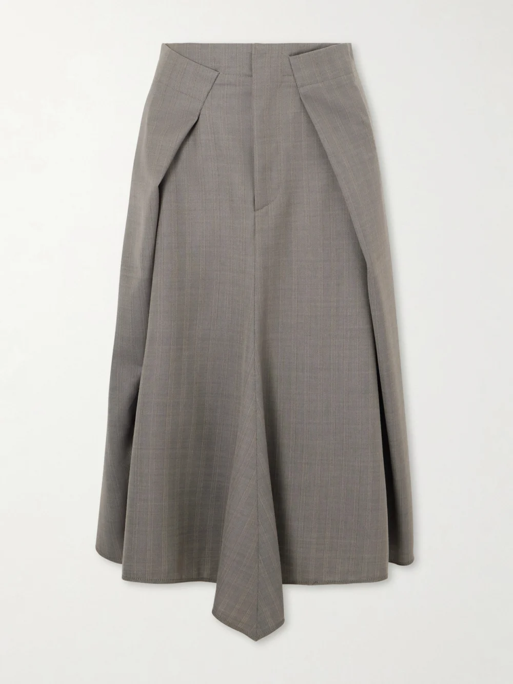 Victoria Beckham Pleated Wool Midi Skirt in gray