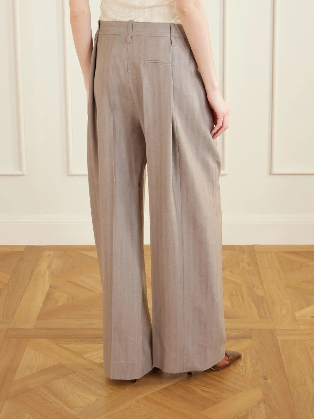 Back view of the Victoria Beckham Pleated Wool Wide-leg Pants