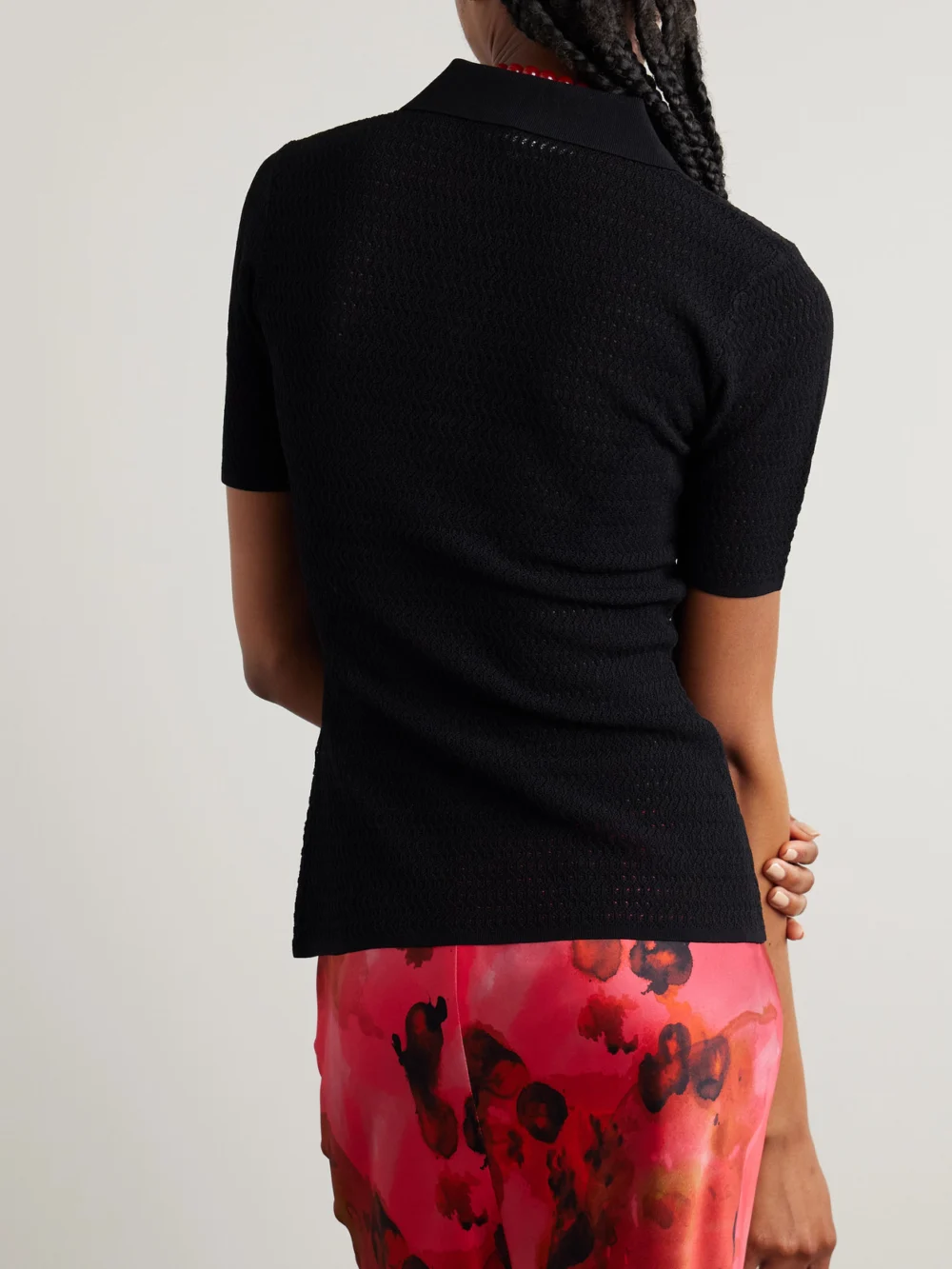 Back view of the Victoria Beckham Pointelle-knit Polo Shirt