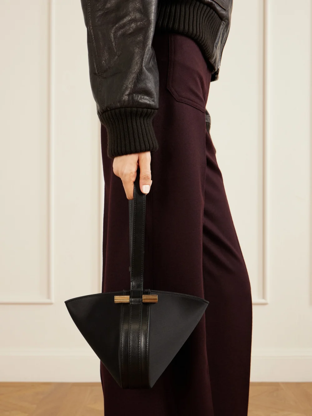 Victoria Beckham Portofina Dia Leather-trimmed Satin Clutch, styled view