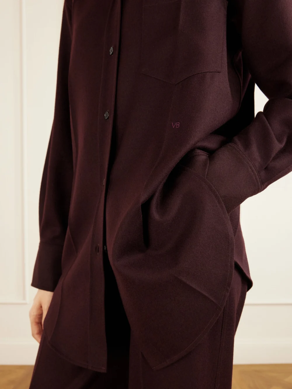 Close-up detail of the Victoria Beckham Remi Wool Shirt