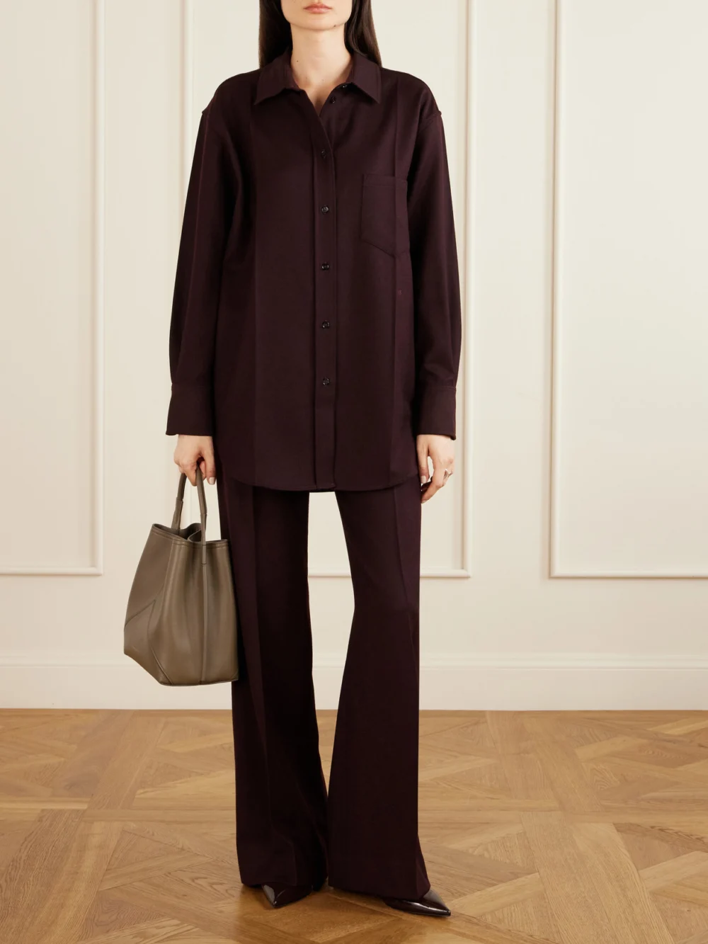 Victoria Beckham Remi Wool Shirt, worn by a model