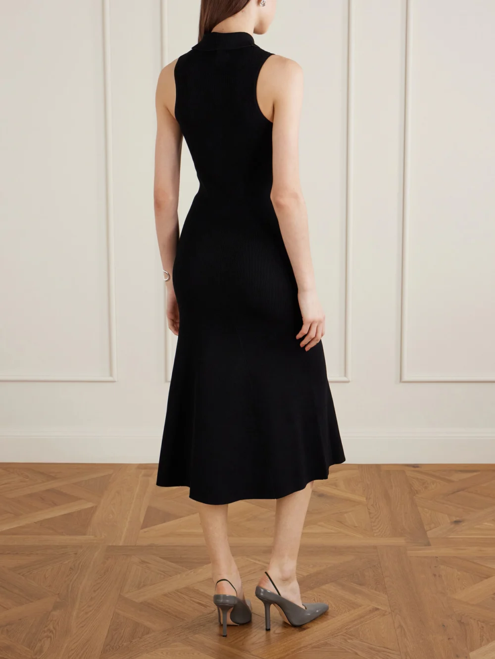 Back view of the Victoria Beckham Ribbed-knit Midi Dress