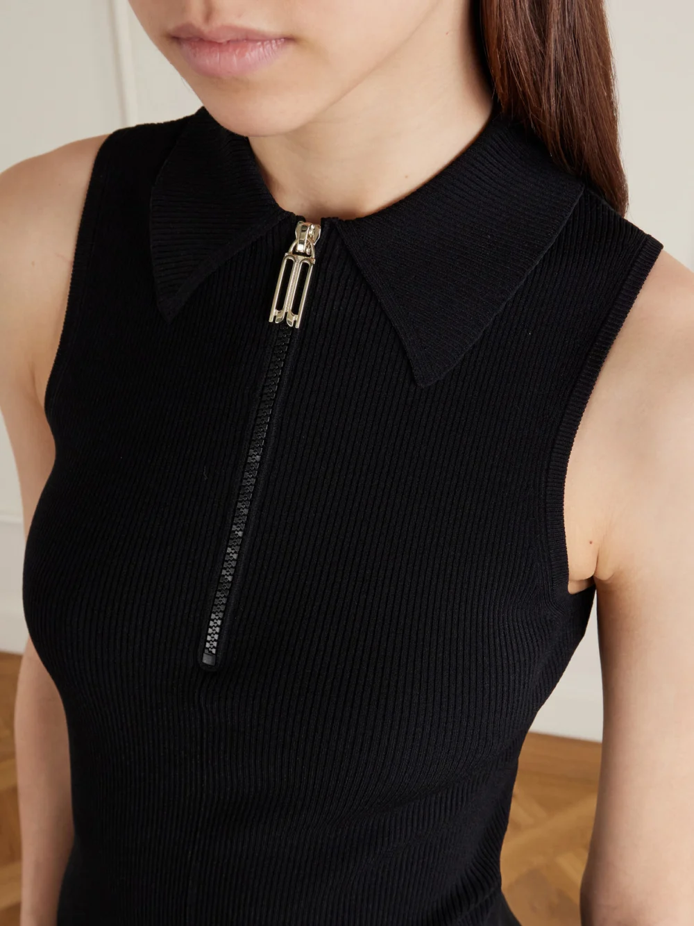 Close-up detail of the Victoria Beckham Ribbed-knit Midi Dress