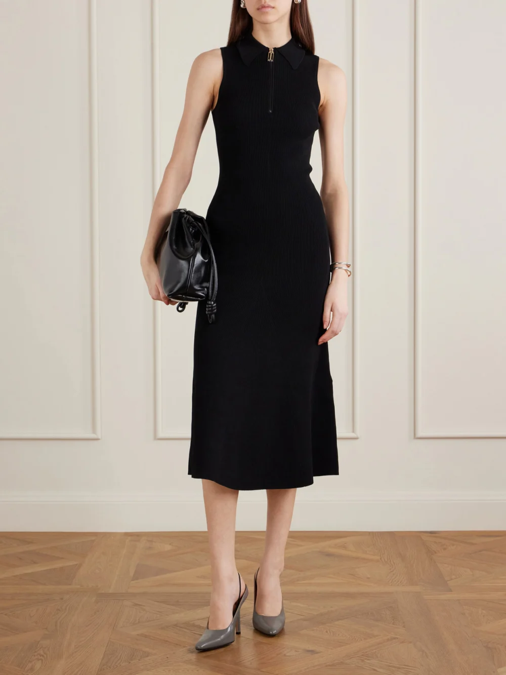 Victoria Beckham Ribbed-knit Midi Dress, worn by a model