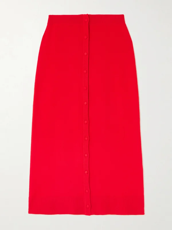 Victoria Beckham Ribbed Merino Wool-blend Midi Skirt