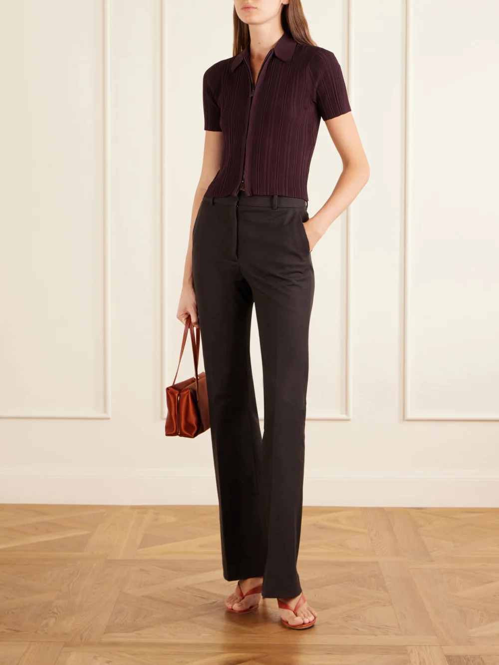 Victoria Beckham Ribbed Polo Top, worn by a model
