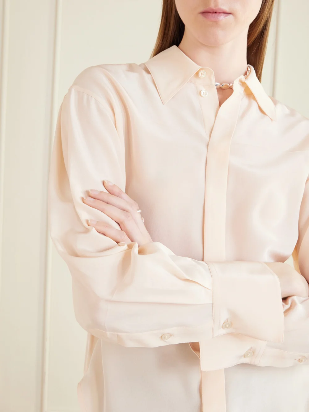 Close-up detail of the Victoria Beckham Silk-crepe Shirt
