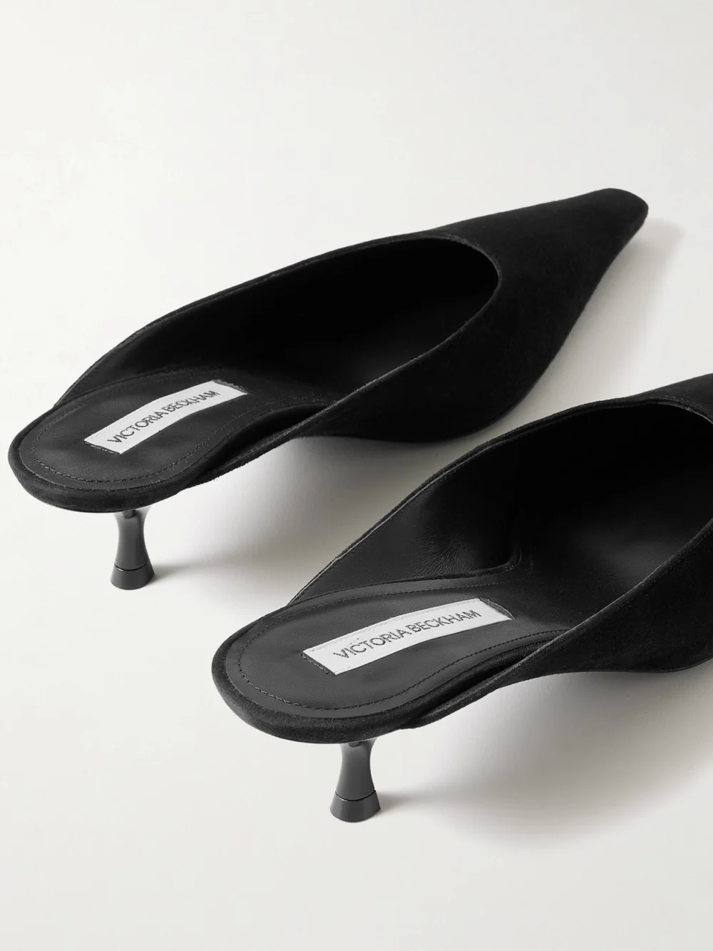 Close-up detail of the Victoria Beckham Sloan Suede Mules