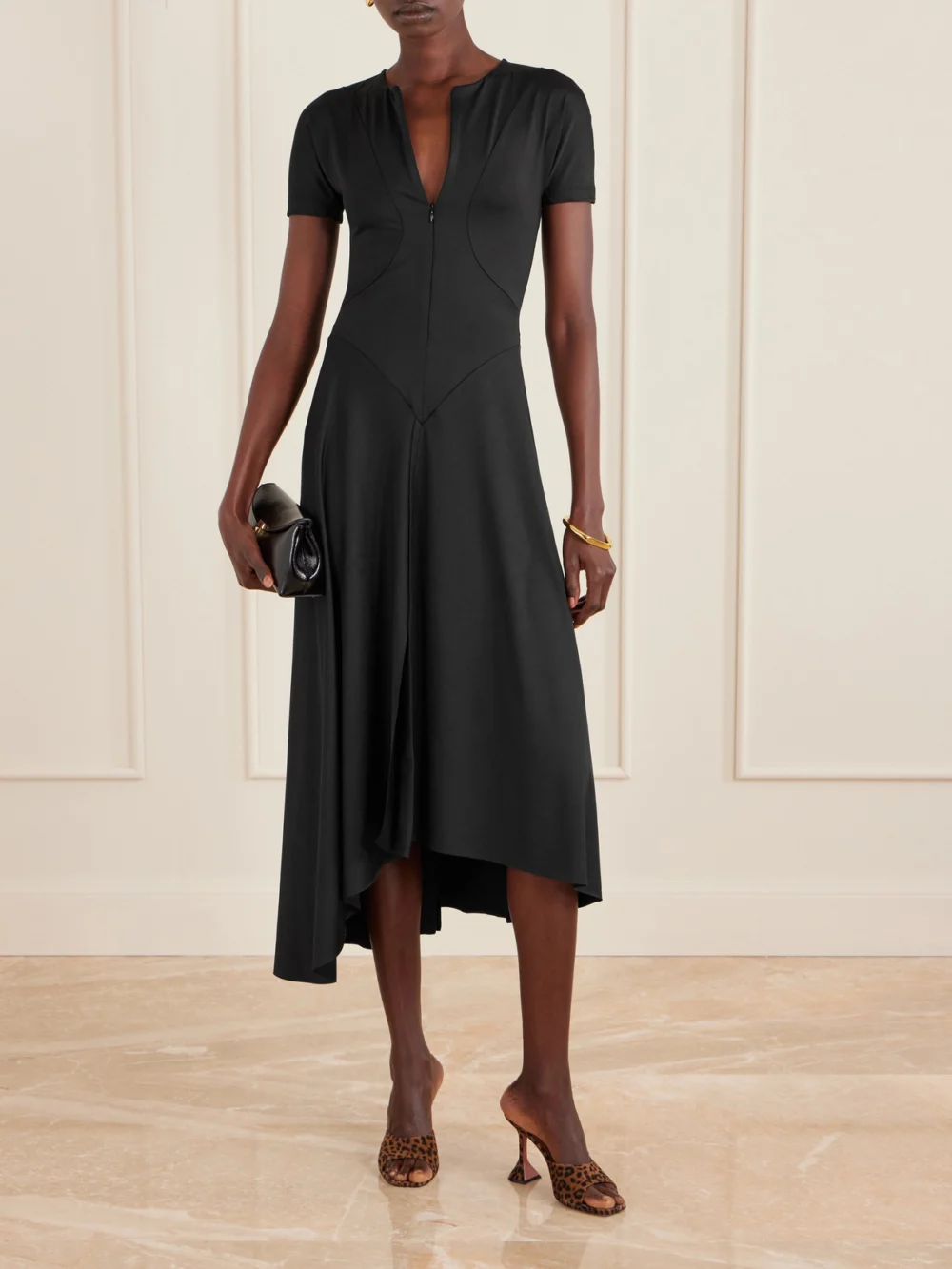Victoria Beckham Stretch-jersey Zip-up Midi Dress, worn by a model